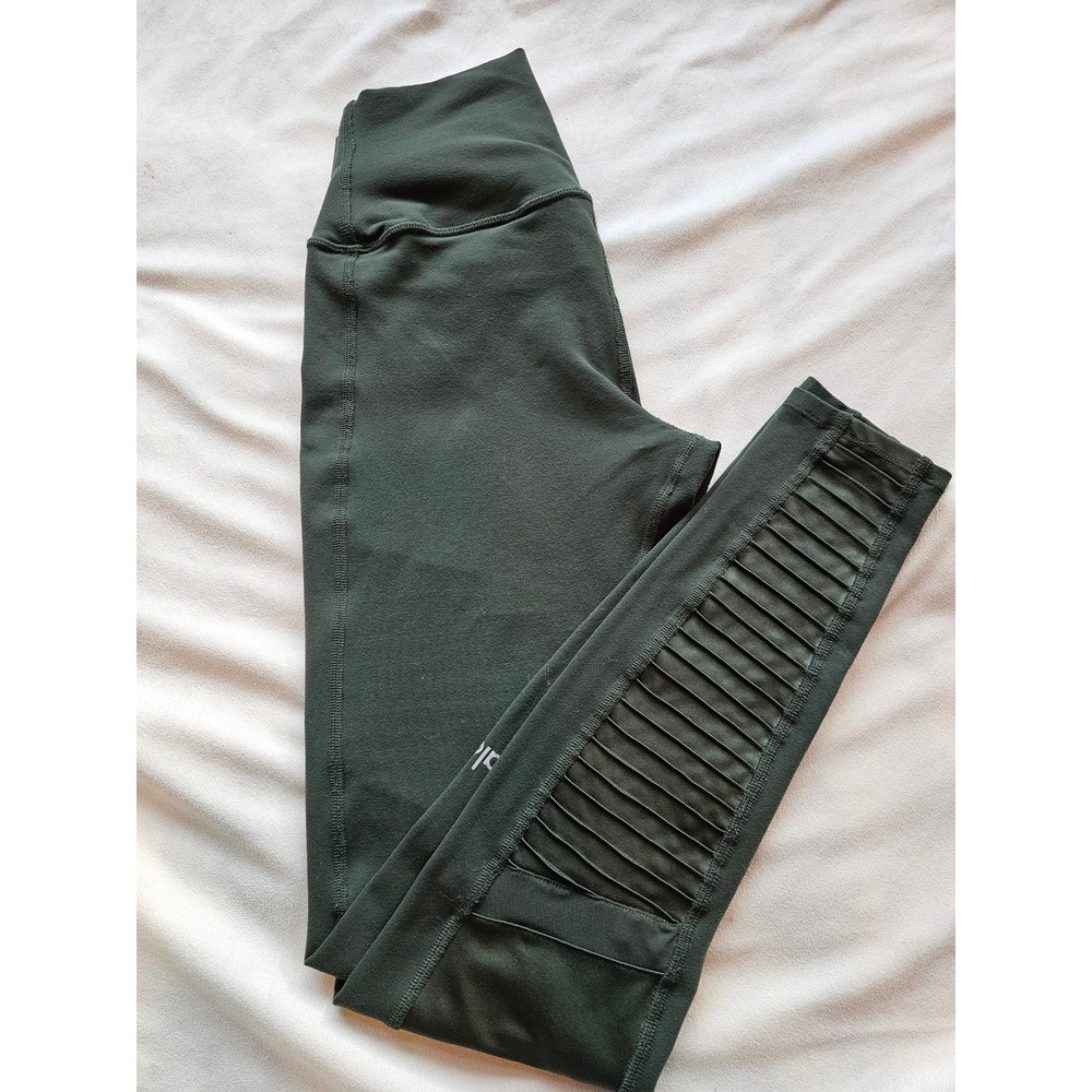 ALO Yoga Moto Leggings Women Size S Olive Green High Waist Mesh Panel